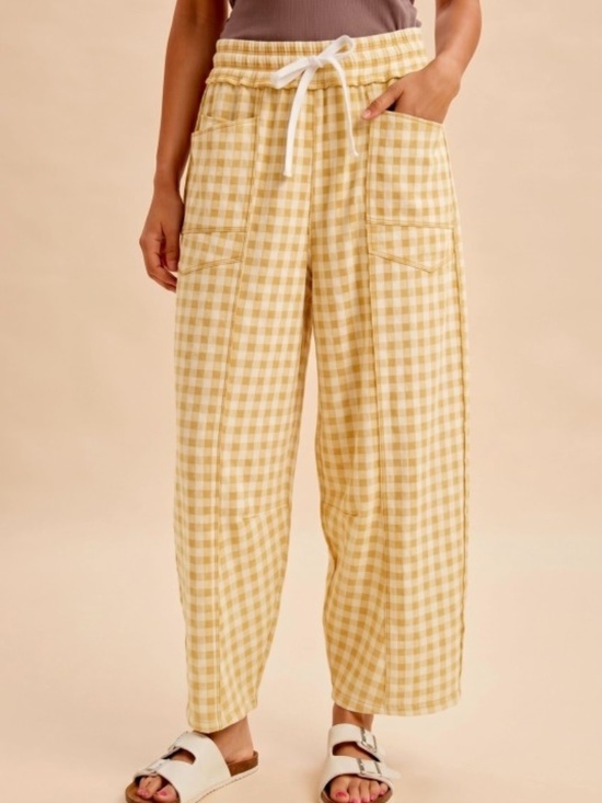 Anniewear Pants - "The Rowan" Banana Soft Brushed Gingham Barrel Fit Pants